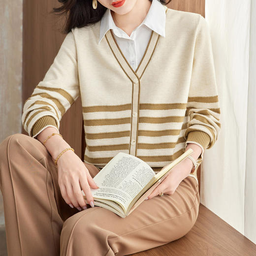 CC假两件衬衫拼接针织衫上衣女设计感2025新款春秋妈妈洋气别致小衫 商品图1