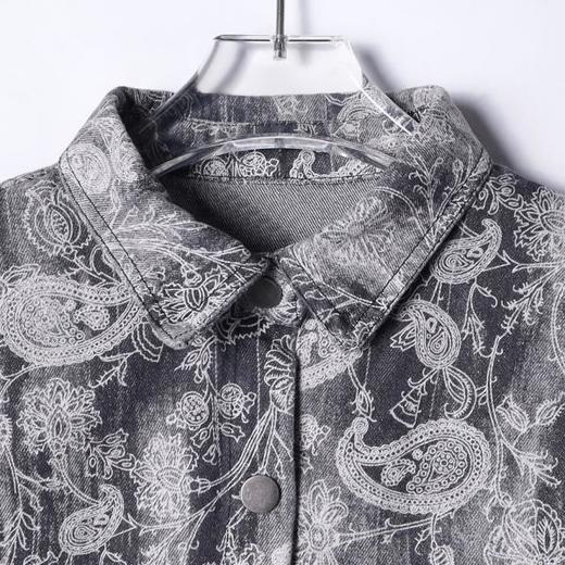 J9822SDSA男士秋冬新款痞帅男装腰果花牛仔翻领长袖村衫磨破设计衬衣 商品图2