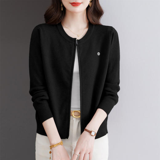 CC红色针织棒球服女开衫短外套2025春秋毛衣外搭上衣双拉链长袖卫衣 商品图2