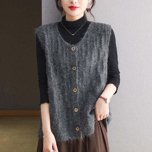 CC重工提花羊毛针织背心马甲女宽松气质新款无袖V领内搭马夹开衫女 商品图1