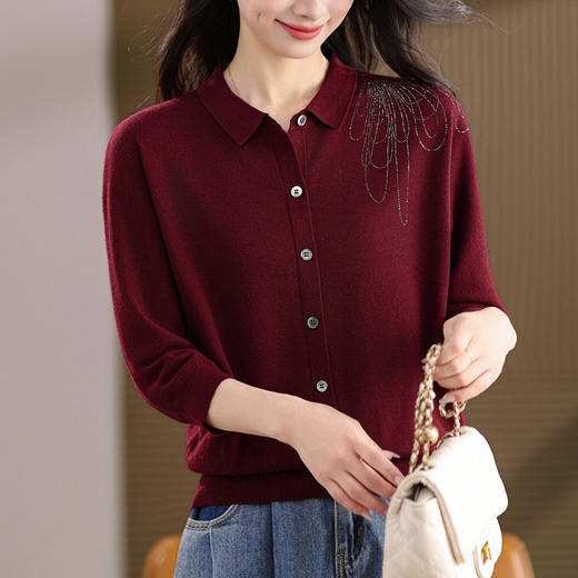 CC轻奢高级感小翻领上衣女春秋中袖打底衫2025新款大码毛衣宽松遮肚 商品图3