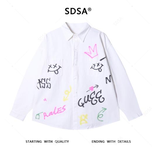 SDSA男士秋冬新款痞帅男装潮牌手绘涂鸦字母翻领长袖衬衫百搭衬衣 商品图1