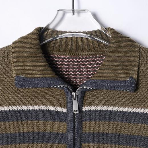 72367SDSA秋冬新款痞帅男装复古时尚条纹拉链翻领针织衫百搭开衫毛衣 商品图2