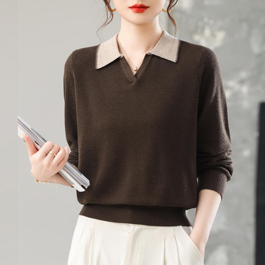 CC撞色polo领针织衫上衣洋气秋装2025新款女装早秋薄款打底毛衣 商品图2