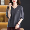 CC女士秋装半袖上衣2025新款休闲时尚打底衫宽松遮肚子大码V领毛衣 商品缩略图2