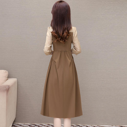 QYM X303-Y时尚长袖连衣裙收腰拼色高腰百褶裙 商品图2