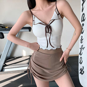 跃牌【美西西系列】2025甜美木耳边蝴蝶结系带运动背心翻领吊带瑜伽服女WX-520