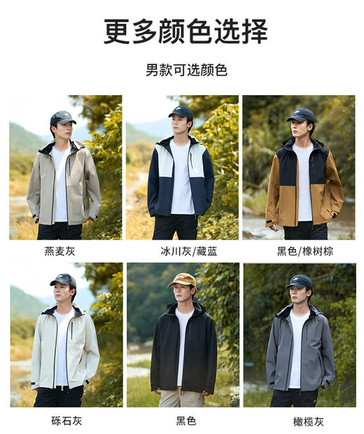 山系 情侣款拼色单层冲锋衣防水防风登山外套 男女款 帽可藏BS25696-W 商品图7