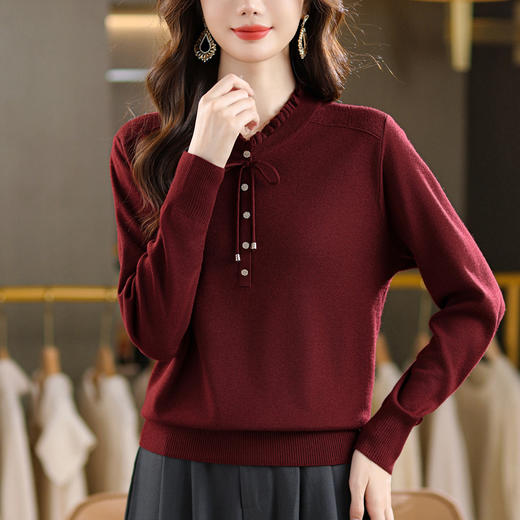 CC木耳领打底衫秋冬内搭漂亮洋气妈妈上衣2025新款宽松显瘦大码毛衣 商品图1
