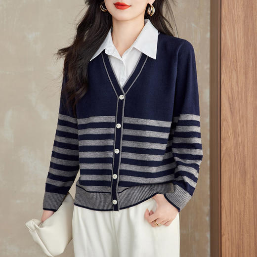 CC假两件衬衫拼接针织衫上衣女设计感2025新款春秋妈妈洋气别致小衫 商品图2