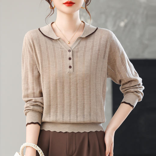 CC早秋薄款镂空针织衫polo领上衣秋装2025新款女装洋气打底毛衣 商品图1