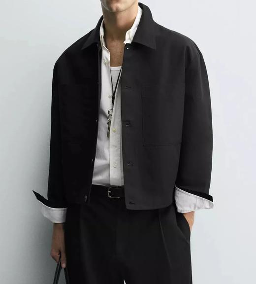 男装时尚衬衫简约翻领夹克新款秋季短款休闲百搭工装外套 商品图0