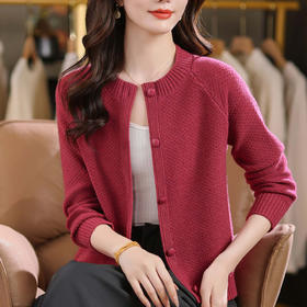 CC圆领针织开衫女短款春秋新款长袖宽松显瘦毛衣薄款打底衫上衣外套