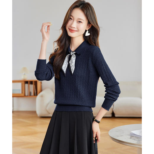 CCpolo领蝴蝶结针织衫上衣女早秋2025新款韩系别致好看打底衫 商品图3