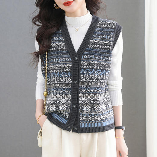 CCV领复古民族风提花无袖针织马甲女2025秋季新款外穿坎肩毛衣背心 商品图2