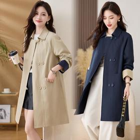 HR ZYF8881松弛感简约撞色袖洋气宽松版休闲纯色气质中长风衣
