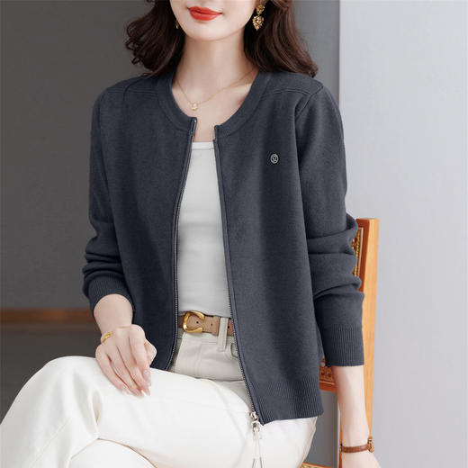 CC红色针织棒球服女开衫短外套2025春秋毛衣外搭上衣双拉链长袖卫衣 商品图1