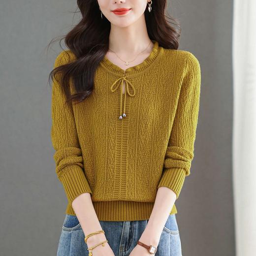 CC秋季V领系带针织打底衫女新款春秋洋气上衣薄款简约毛衣 商品图1