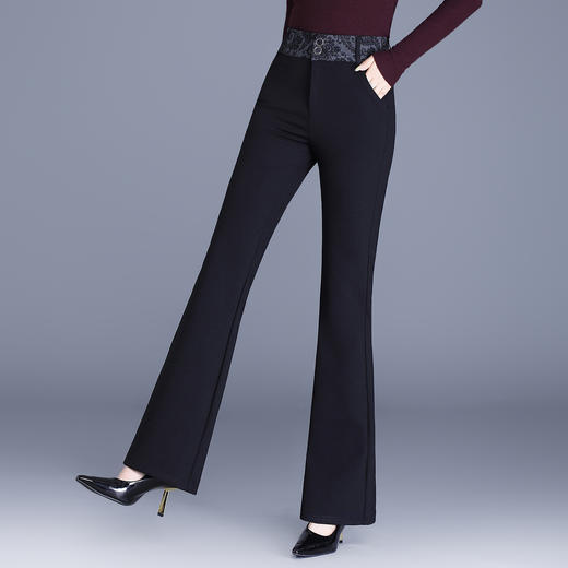 QYM 9850-Y印花拼结高腰微喇裤垂感休闲裤西装喇叭裤 商品图1