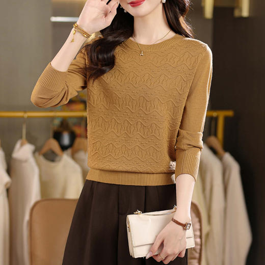 CC圆领毛衣女士春秋季2025新款洋气波浪针织宽松上衣羊毛打底衫内搭 商品图0