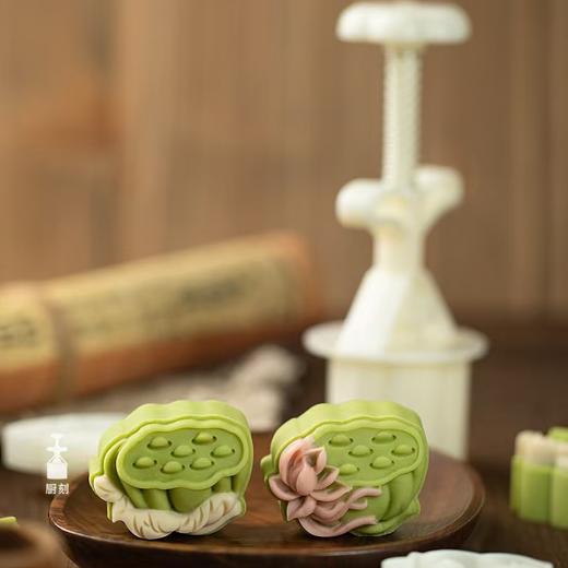 厨刻 50g月饼模 荷花莲蓬2花片 中秋月饼绿豆糕模具 按压式月饼模 商品图2