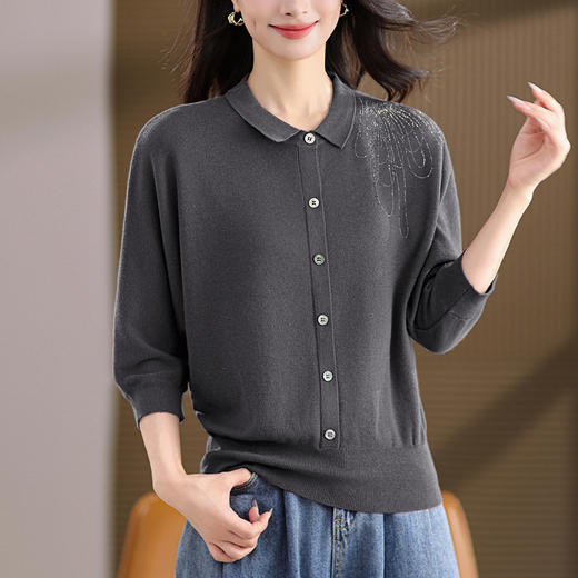 CC轻奢高级感小翻领上衣女春秋中袖打底衫2025新款大码毛衣宽松遮肚 商品图2