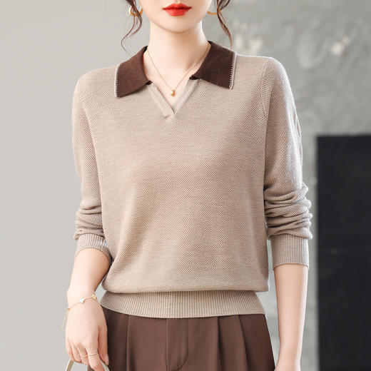 CC撞色polo领针织衫上衣洋气秋装2025新款女装早秋薄款打底毛衣 商品图0