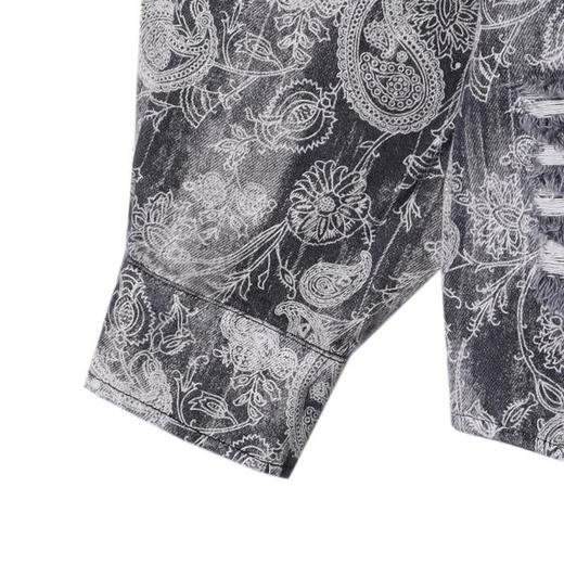 J9822SDSA男士秋冬新款痞帅男装腰果花牛仔翻领长袖村衫磨破设计衬衣 商品图4