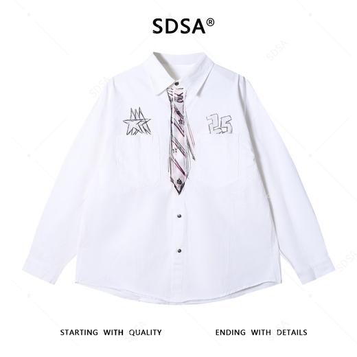 2537SDSA男士秋冬新款痞帅男装潮牌涂鸦领带数字翻领长袖衬衫百搭衬衣 商品图1