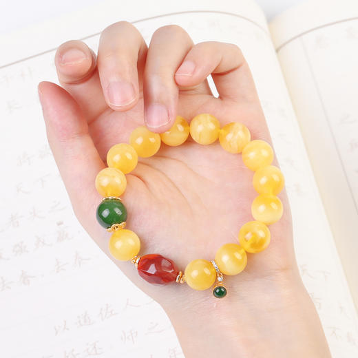 好运连珠 金粟满仓 天然蜜蜡/碧玉 生财手串 商品图4