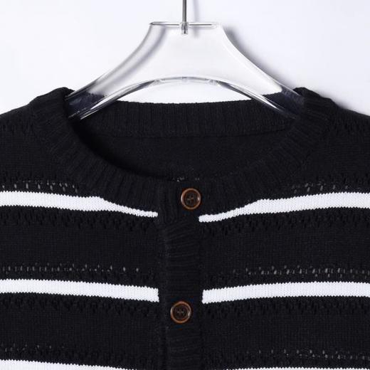 22523SDSA男士秋冬新款痞帅男装慵懒风撞色条纹纽扣圆领针织衫百搭毛衣 商品图1