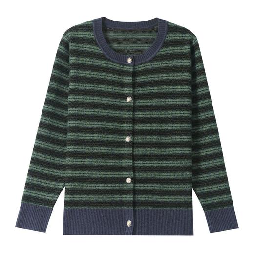 CC撞色条纹圆领针织开衫女2025年早秋宽松时尚通勤长袖短款气质毛衣 商品图4