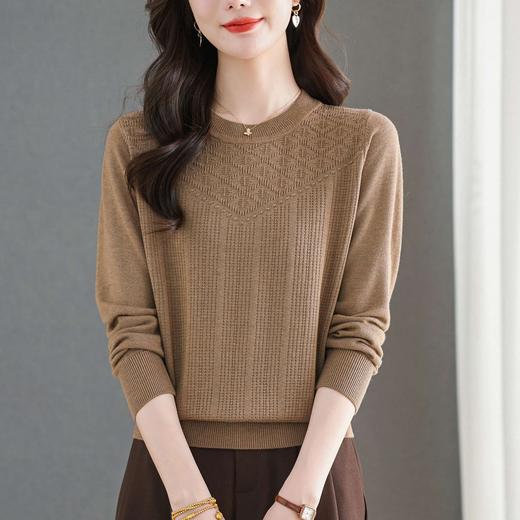 CC针织长袖上衣春秋2025新款复古风女宽松气质圆领毛衣打底衫 商品图2