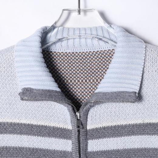 72367SDSA秋冬新款痞帅男装复古时尚条纹拉链翻领针织衫百搭开衫毛衣 商品图2