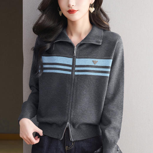 CC高级感秋装拉链翻领外套毛衣2025新款大码胖mm针织开衫女短款显瘦 商品图3