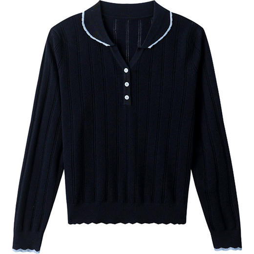 CC早秋薄款镂空针织衫polo领上衣秋装2025新款女装洋气打底毛衣 商品图4