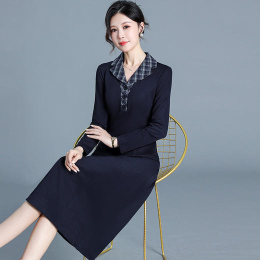 QYM H3352-Y妈妈装时尚格纹西装领连衣裙 商品图1