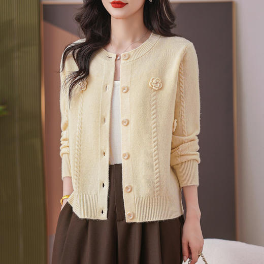 CC红色针织开衫女士气质外搭长袖上衣秋装2025新款立体花朵毛衣外套 商品图2