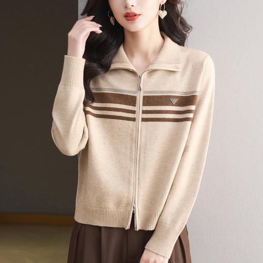 CC高级感秋装拉链翻领外套毛衣2025新款大码胖mm针织开衫女短款显瘦 商品图2