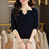 CC翻领长袖上衣针织衫女2025新款秋装洋气polo宽松毛衣打底小衫 商品缩略图2