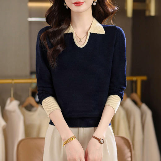 CC翻领长袖上衣针织衫女2025新款秋装洋气polo宽松毛衣打底小衫 商品图2