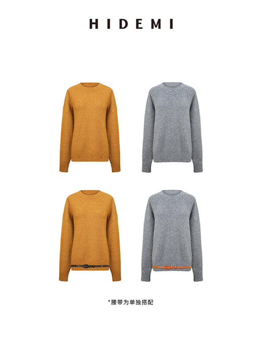HIDEMI 进口澳洲美利奴圈圈强梭羊毛极简圆领廓形设计感宽松毛衣 商品图7