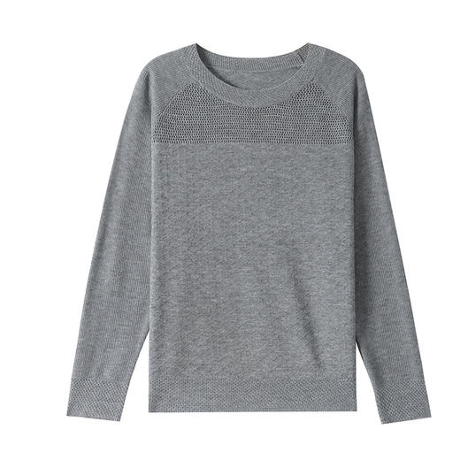 CC春秋季长袖t恤女士2025新款羊毛圆领洋气镂空针织打底衫宽松上衣 商品图4