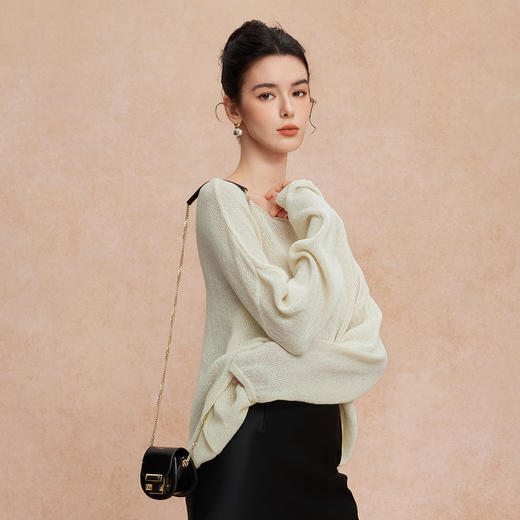 QG636斯尔丽25新款新型研发和纸纱透气亲肤慵懒风长袖时尚垂顺宽松上衣 商品图10