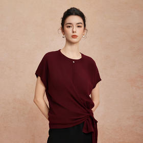 QG646斯尔丽2025新款超细纱支细腻柔软下摆设计感收褶显瘦挡肉针织上衣