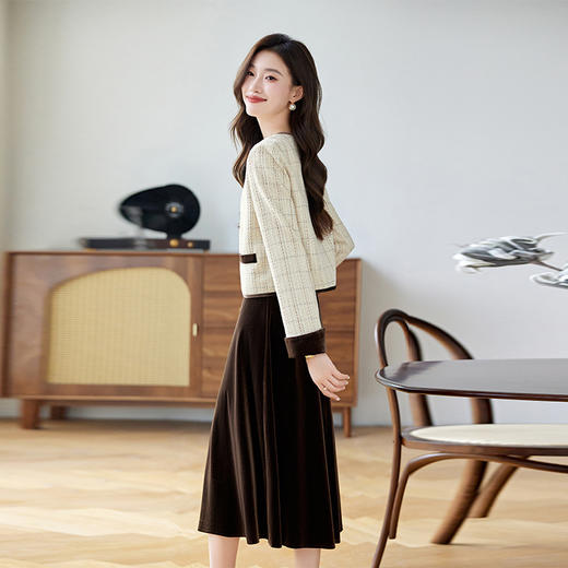 HR LSNY2451法式小香风套装气质格子外套连衣裙两件套 商品图2