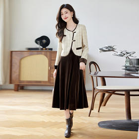 HR LSNY2451法式小香风套装气质格子外套连衣裙两件套