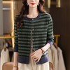 CC撞色条纹圆领针织开衫女2025年早秋宽松时尚通勤长袖短款气质毛衣 商品缩略图0