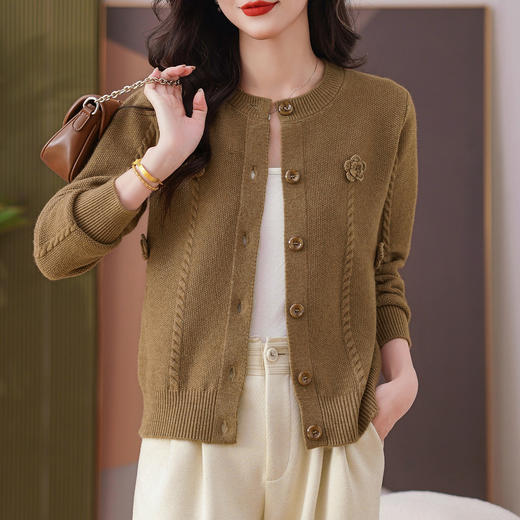 CC红色针织开衫女士气质外搭长袖上衣秋装2025新款立体花朵毛衣外套 商品图3