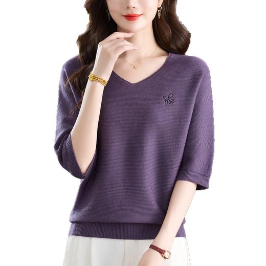CC女士秋装半袖上衣2025新款休闲时尚打底衫宽松遮肚子大码V领毛衣 商品图4